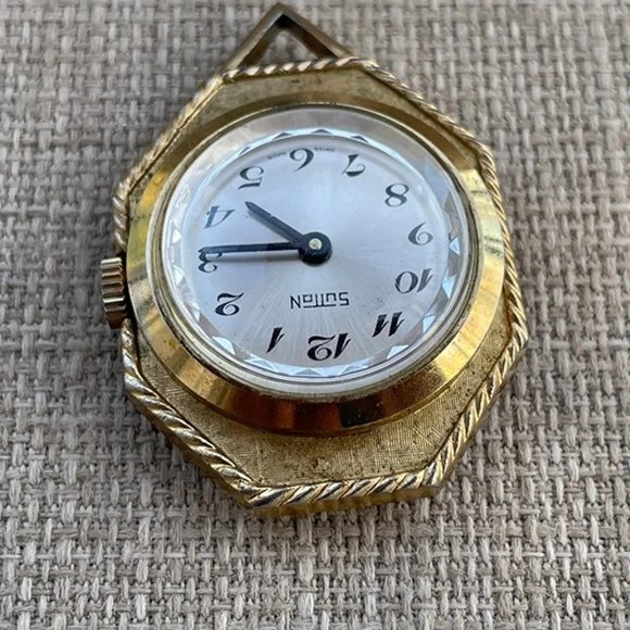 Vintage Sutton Watch Necklace Swiss Made Gold Tone Hand Winding Pocket Watch - Picture 4 of 11